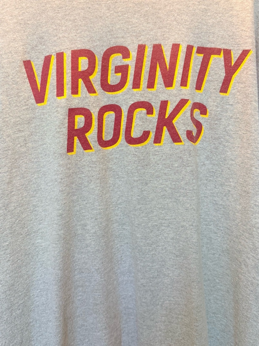 Gray Long Sleeve Tee with 'Virginity Rocks' Graphic